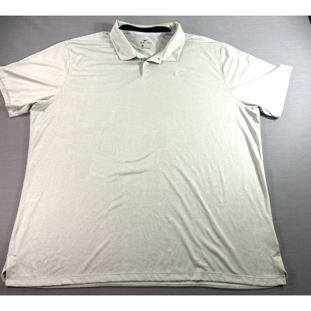 Nike Dri-FIT Golf Polo Shirt Men's XXL Cream Floral Jacquard Performance
